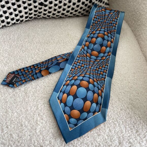 Vintage 100% Silk Hand Made in Korea Optical Illusion Geometric Mod Tie - Picture 1 of 7